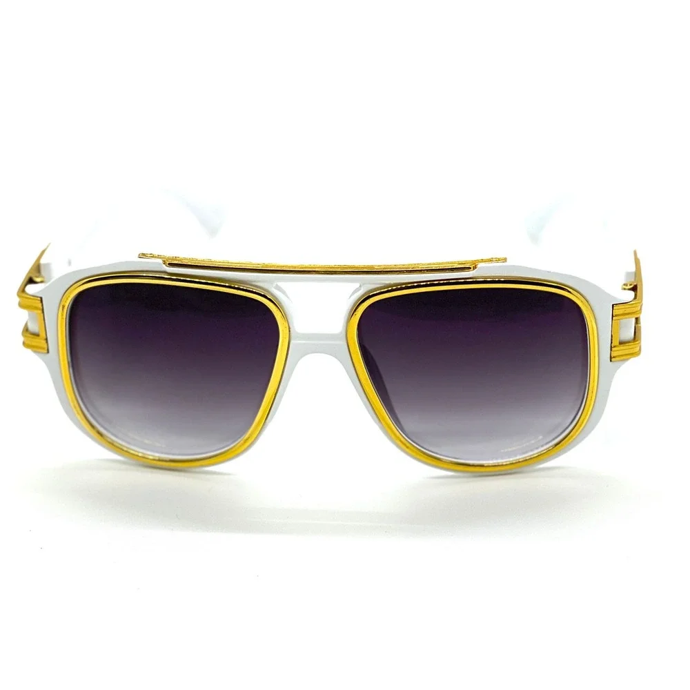 Aviator Sunglasses White Gold Accents Fashion Shades Designer Style Street Gafas